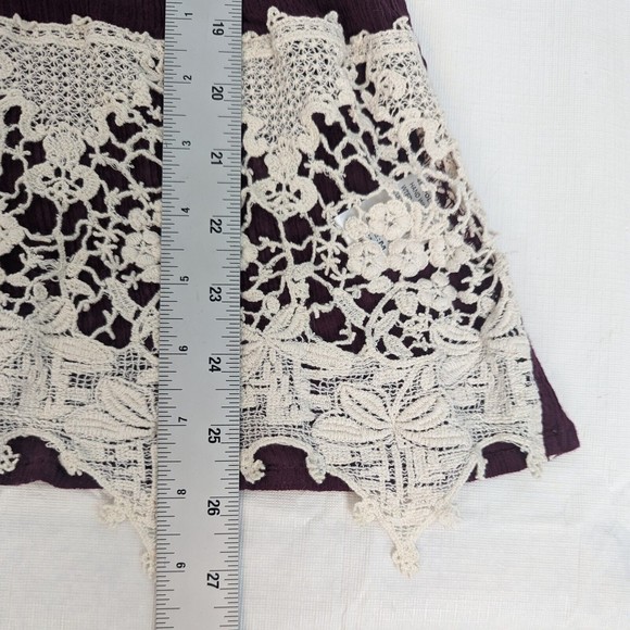 Umgee USA Womens Medium Burgundy Wine Cream Ivory Lace Romantic Boho Tunic Top - Picture 11 of 16